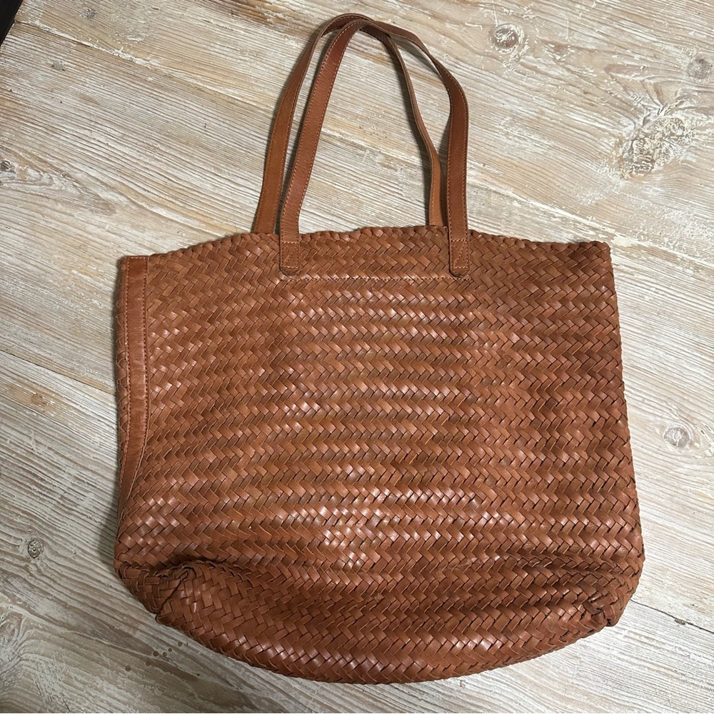 Madewell Woven Leather Tote in Cognac